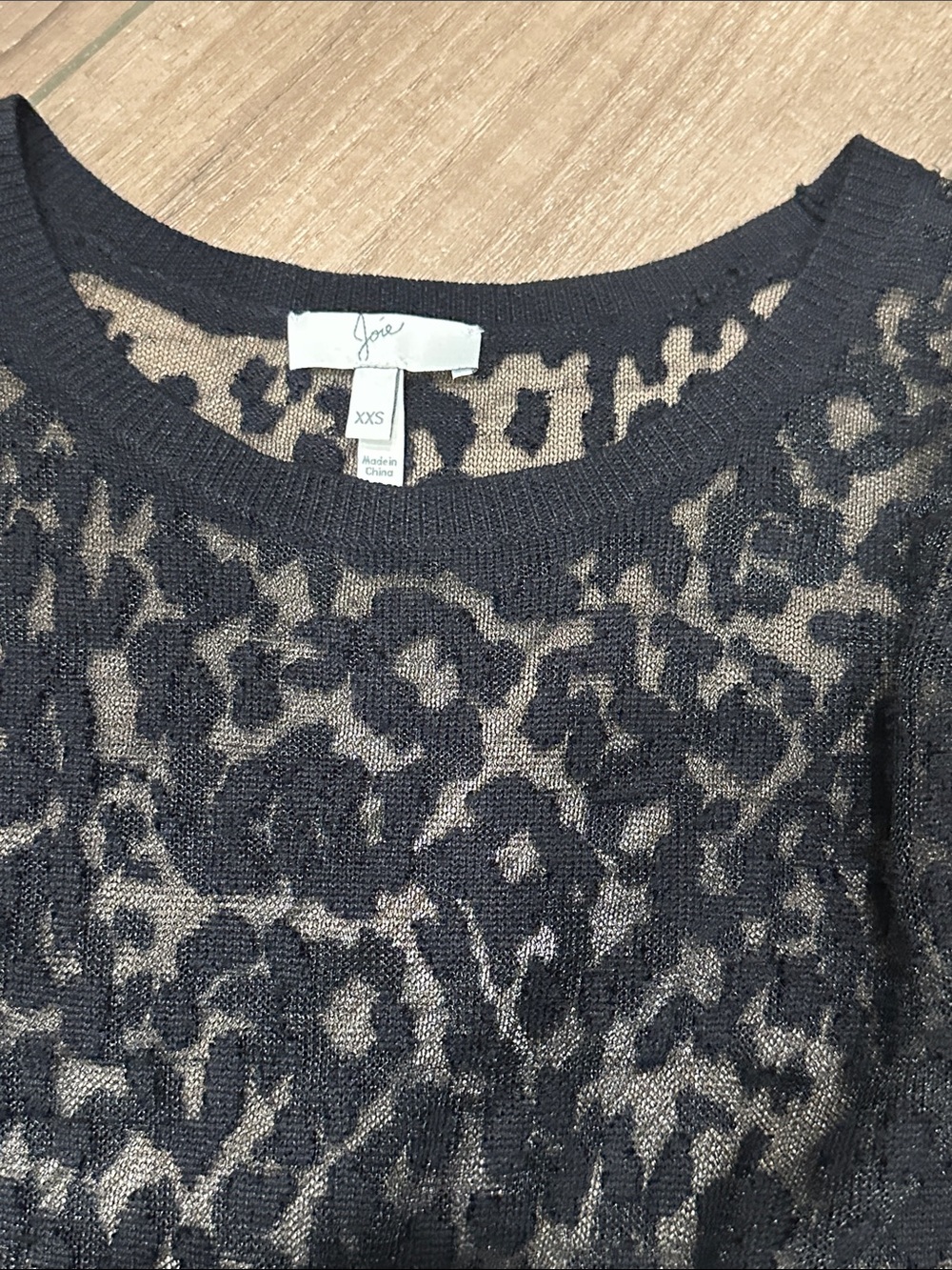 Joie Black Sheer Leopard-Print Crewneck Sweater